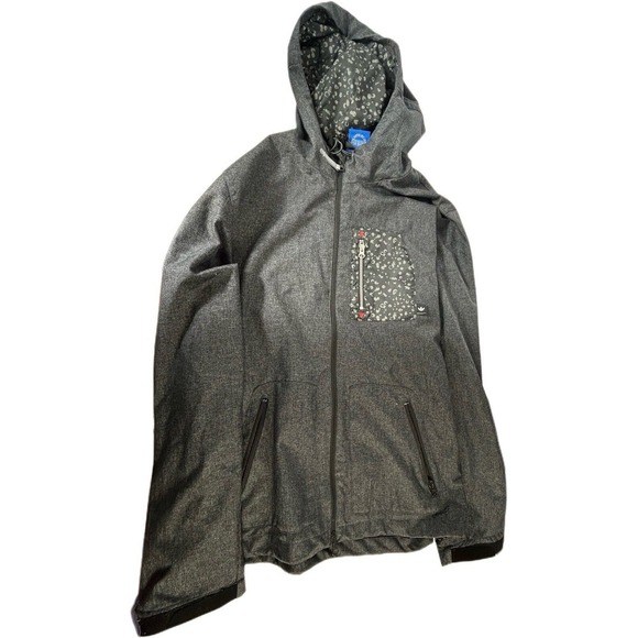 Mens Adidas Originals Hooded Shell Jacket Full Zip Gray Animal Print Mens Medium - Picture 1 of 6